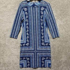 J Mclaughlin Sophia Jersey Dress‎ Women's Small Blue Paisley Shift Zip Back Crew